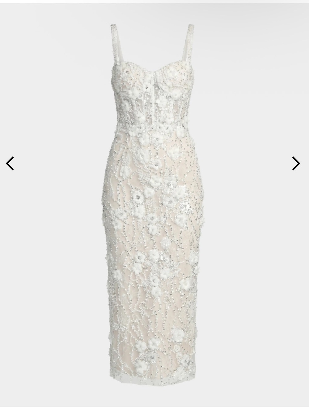 Mac Duggal White Beaded Floral Sheath Dress